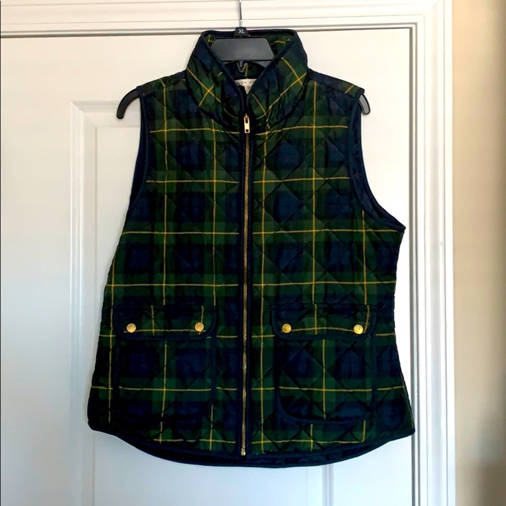 XL Navy and Green Plaid Zip Up Vest